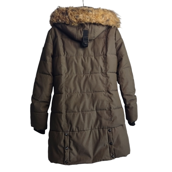 Guess Women's Olive Green Parka Coat Faux Fur Removable Hood Size Medium - Picture 2 of 16